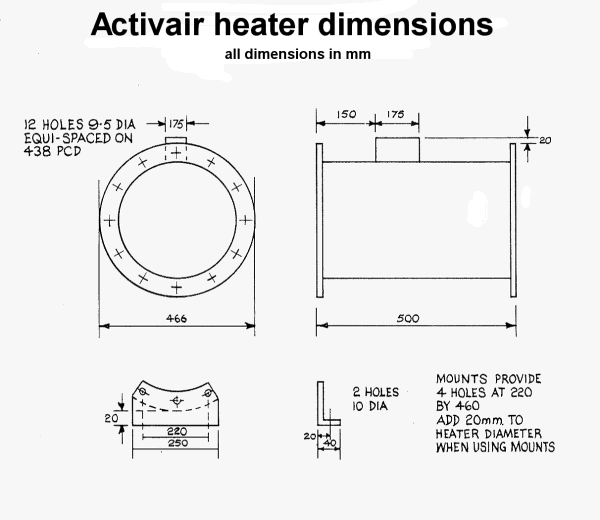 Activair Ace electrical fan heater dimensions